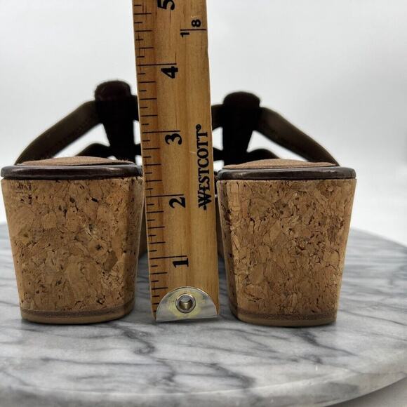 Donald J Pliner Womens 8 Sandals Brown Clare Cork Wedge Slip On Open Toe Heel - Picture 5 of 12